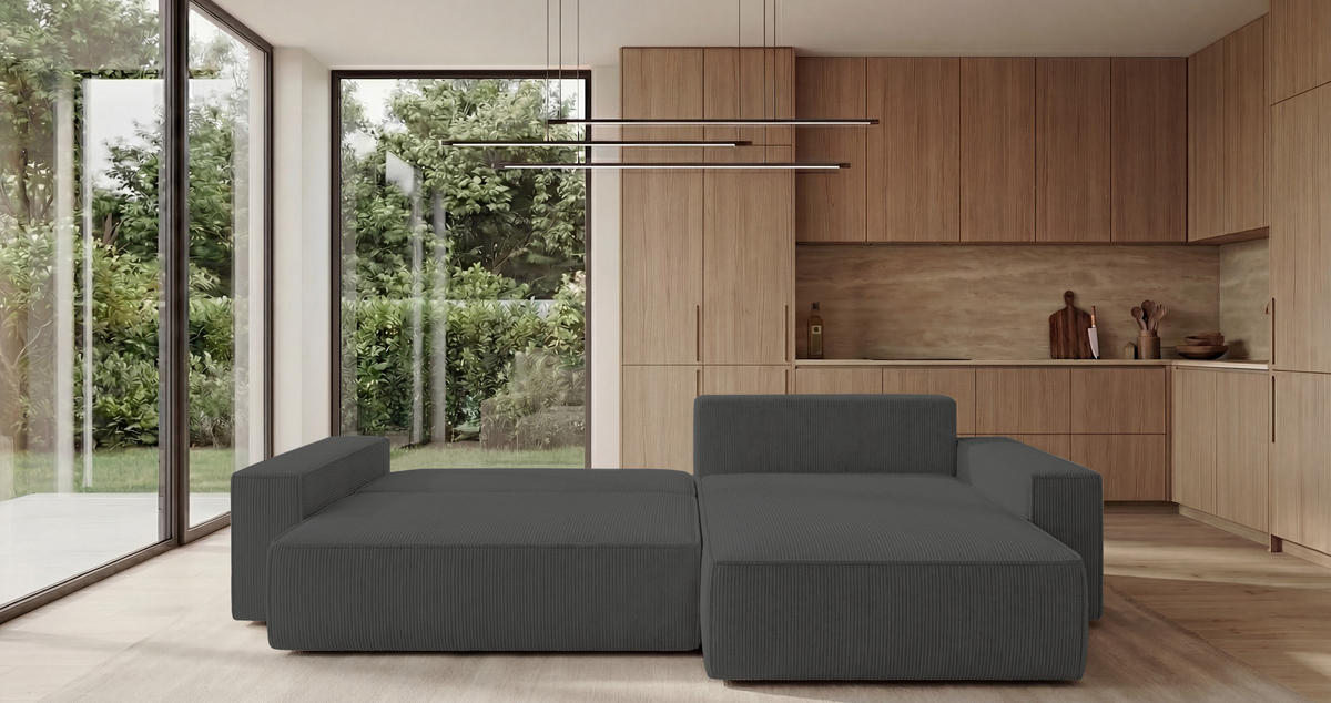 ECKSOFA California mit Schlaffunktion Dunkelgrau Rechts - Dunkelgrau, Textil (280/184cm) - Cornero