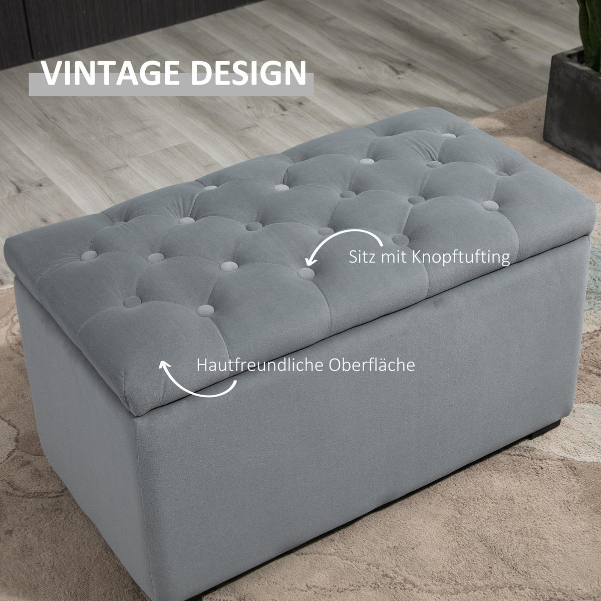 SITZBANK-3 tlg., Sitztruhe, Hellgrau - Hellgrau, Holz (40/42/75cm) - HOMCOM