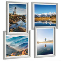 BILDER SET 4er Set - 50x50 cm & 40x60 cm Silberner Rahmen - Ausblicke auf die Natur, Leuchtturm, Berge - Silberfarben, Kunststoff (50/50cm) - TULUP