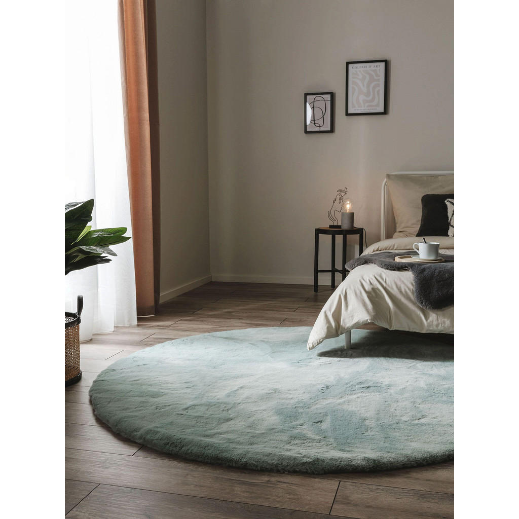 Thumbnail - benuta Nest Kunstfell-Teppich, Mintgrün, Textil, Beton Optik, Rund, 120x120 cm, wasserabweisend, Teppiche & Böden, Teppi...
