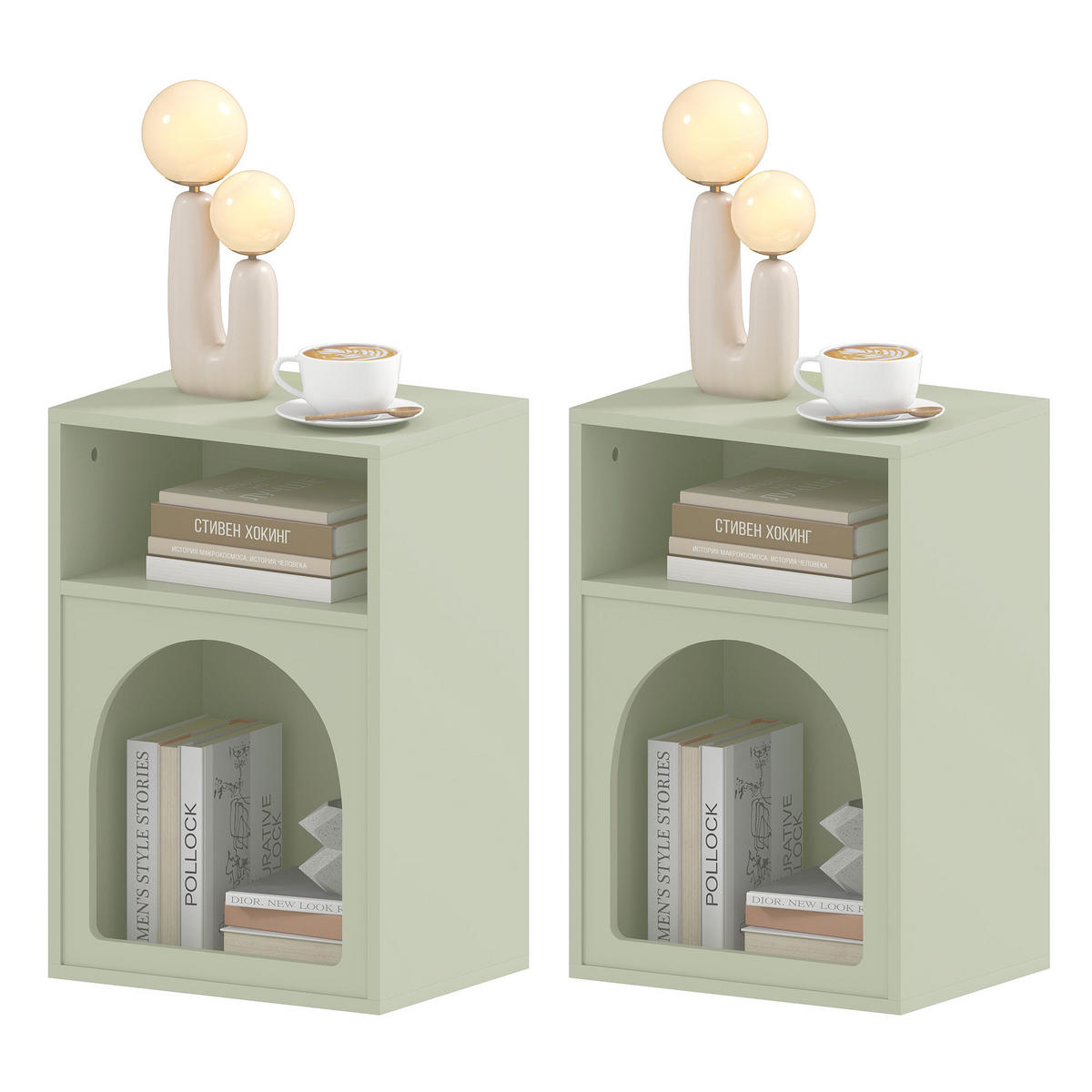 NACHTTISCH Hellgrün MDF offene Fächer 2er-Set - Grün, Holzwerkstoff (40/60/30cm) - PANGIVO