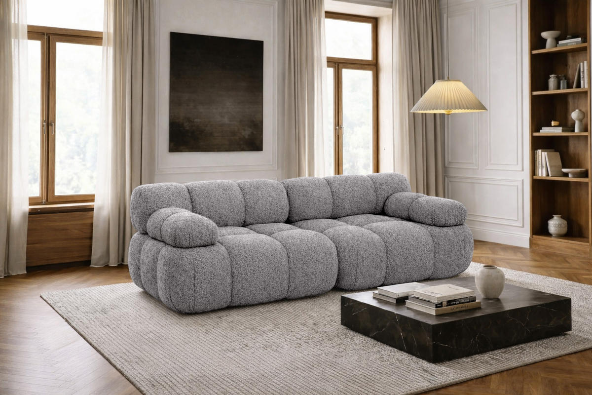 COUCH, 2-Sitzer Modular, Bouclé-Stoff Abriamo, Dunkelgrau, Selia - Dunkelgrau, Holz (190/70/95cm) - Kaiser Möbel