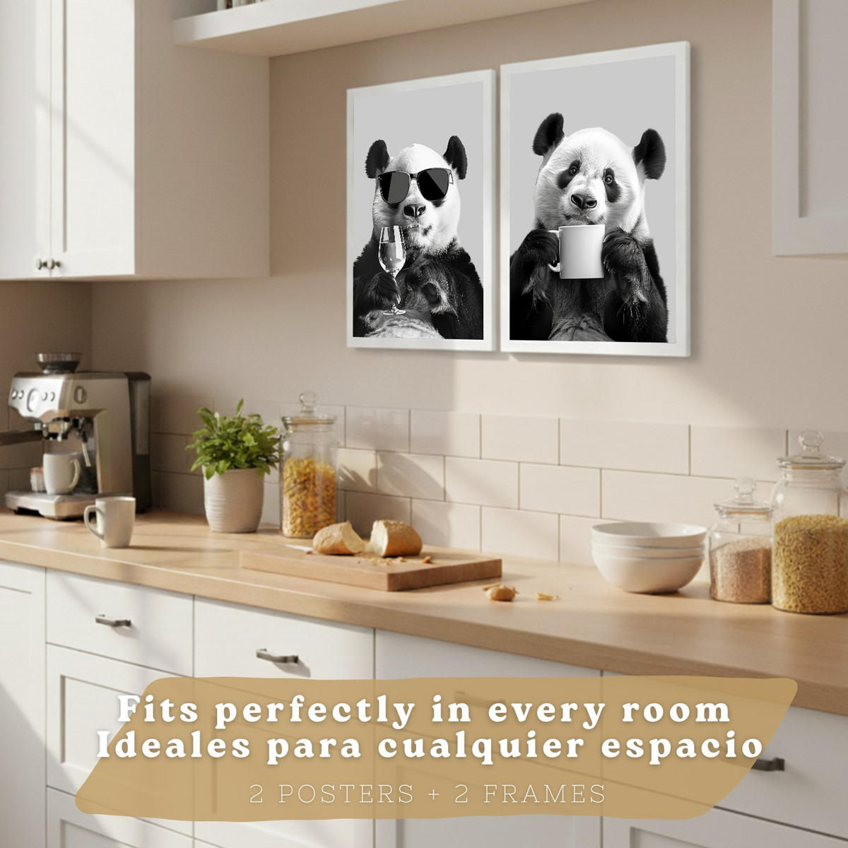 PLAKAT Sada 2 Panda Bears A3 bez rámu - čirá, papír (29.7/1/42cm) - Nacnic