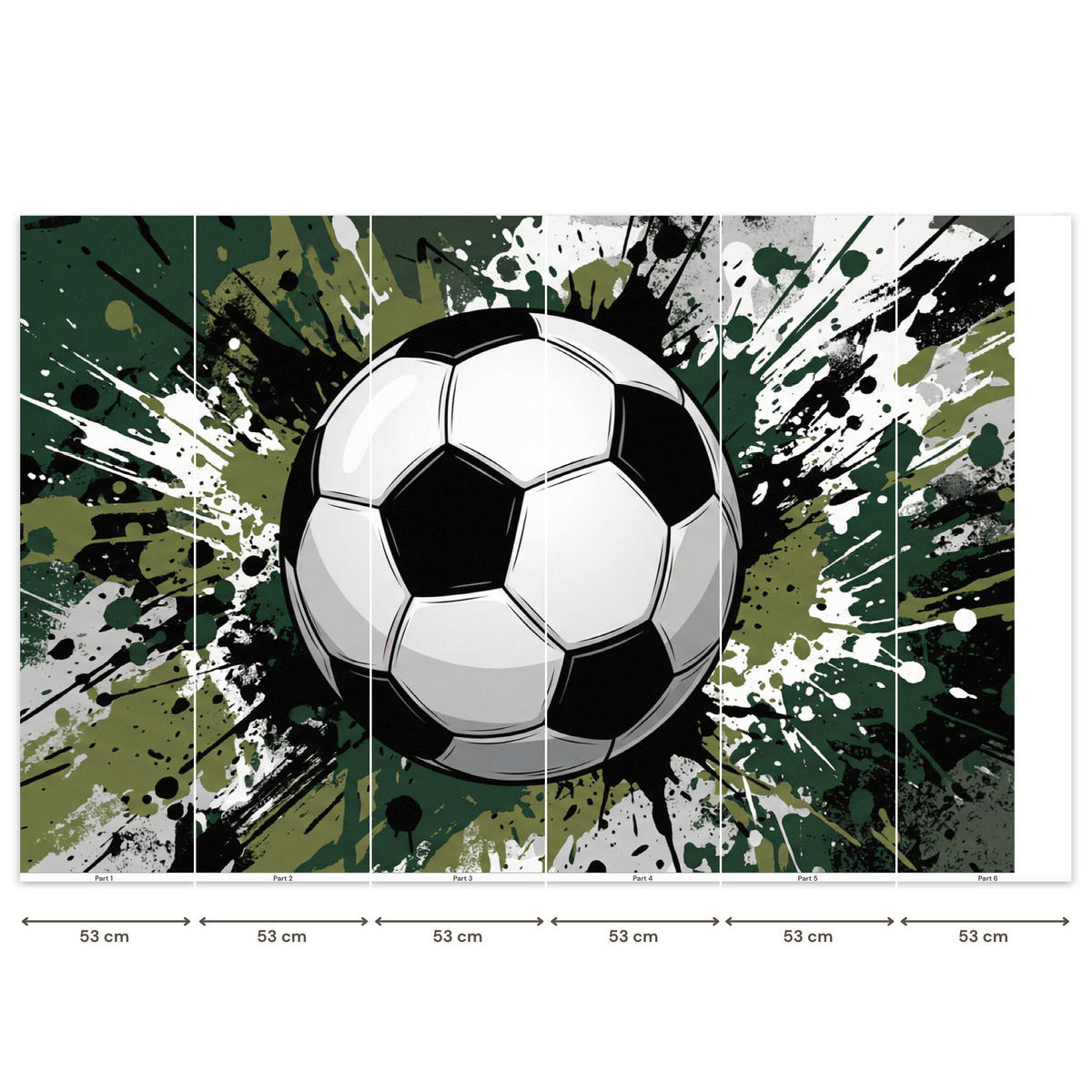 KINDERTAPETE - Fußball - Farbe - Spritzer - Grün - 300x200 cm - Dunkelgrün, Papier (300/200cm) - OnlyWow