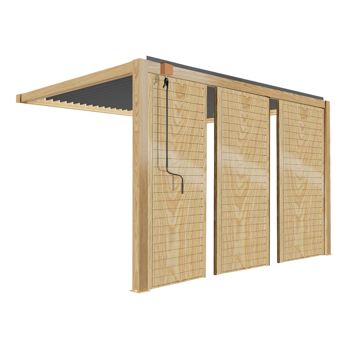 PERGOLA bioklimatisch mit 3 Trennwand, Holzfarbe und Grau - Braun, Metall (404/300cm) - Oviala