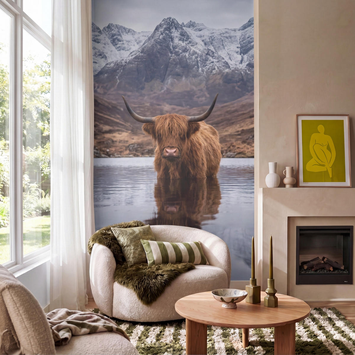 TAPETE - Schottischer Hochländer - Braun - Wasser - 120x200 cm - Braun, Papier (120/200cm) - OnlyWow