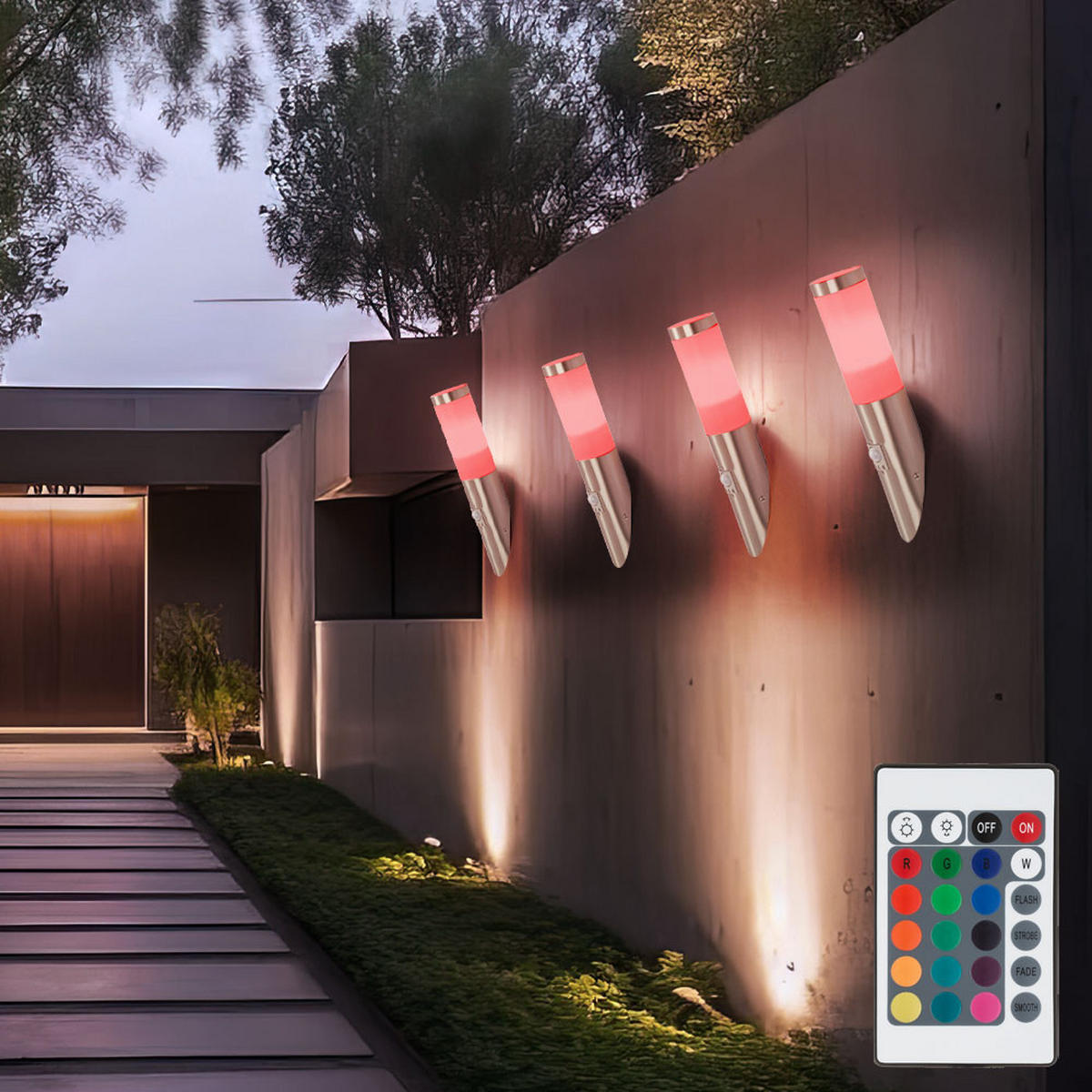 LED AUSSEN-WANDLEUCHTE Silber RGB - Silberfarben, Kunststoff/Metall (16.6/41/20cm) - Globo Lighting