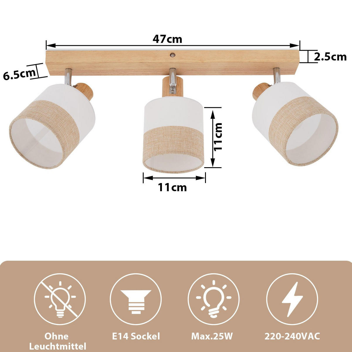 DECKENLEUCHTE FOSTER II 16/48/13 cm - Braun, Textil (48/16/13cm) - Nettlife