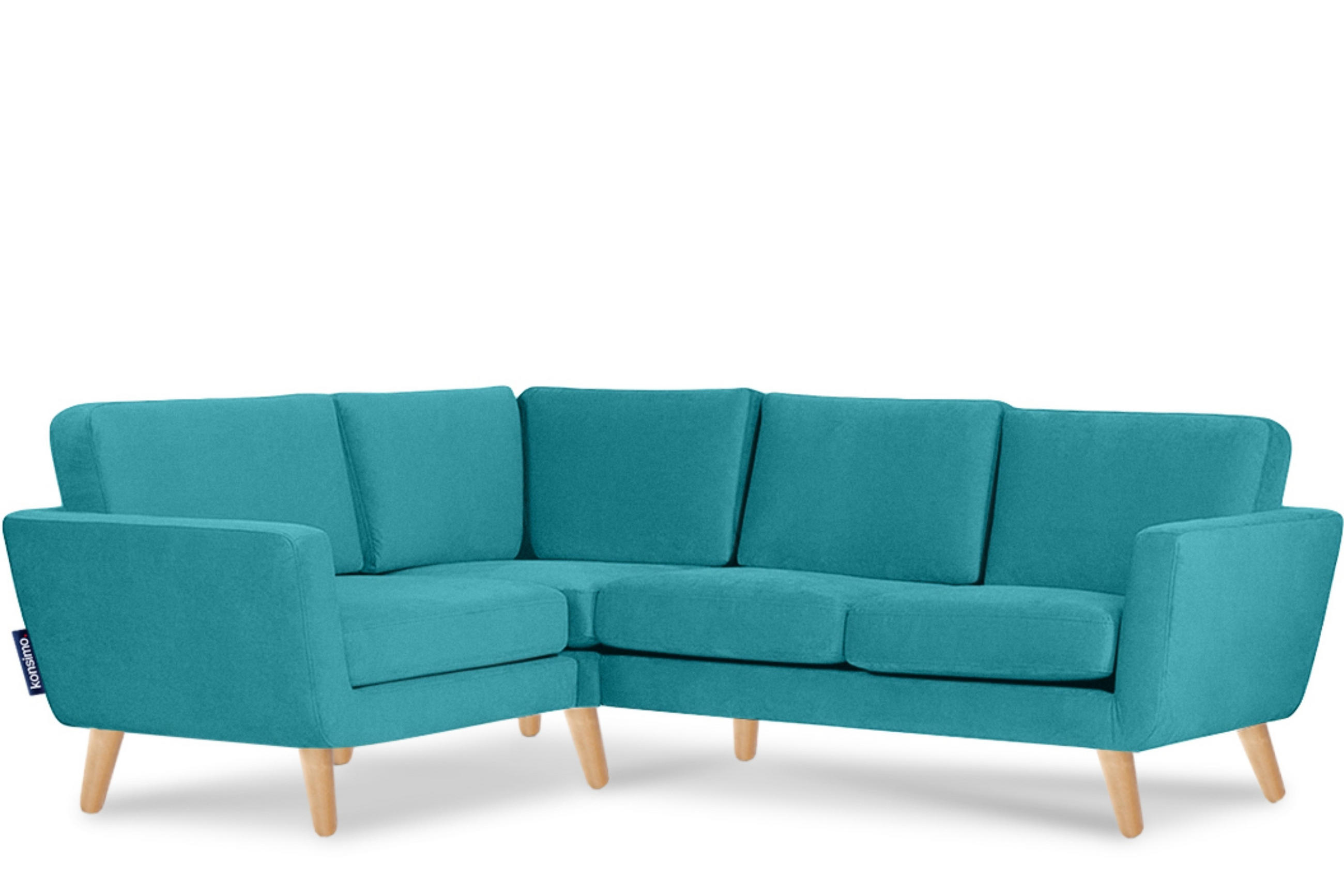 ECKSOFA-LINKS TAGIO 3/4 Sitzer, blau - Türkis/Braun, Buchenholz/Textil (220/181cm) - KONSIMO®