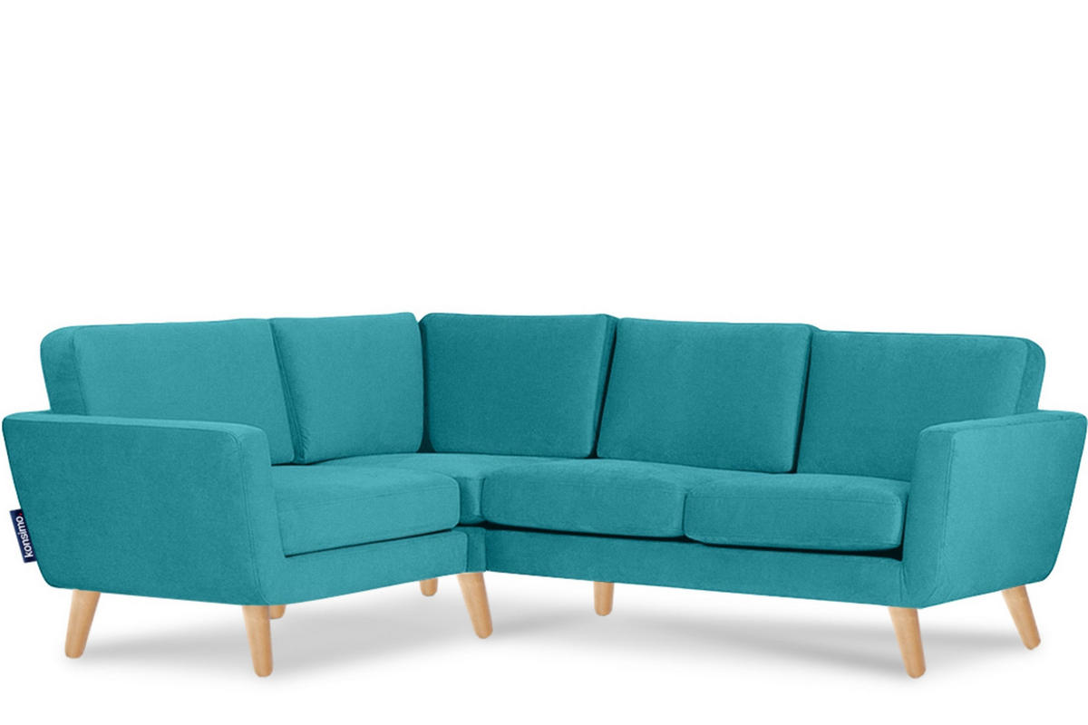 ECKSOFA-LINKS TAGIO 3/4 Sitzer, blau - Türkis/Braun, Buchenholz/Textil (220/181cm) - KONSIMO®