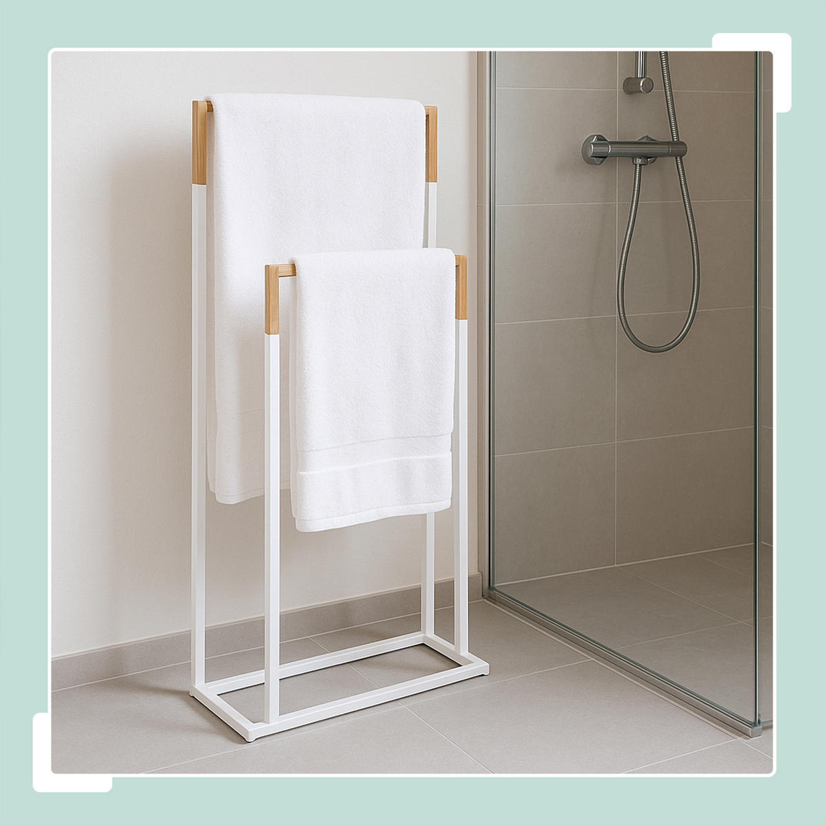 VEŠIAK na osušky - biela, kov/drevo (44/86/21cm) - Relaxdays