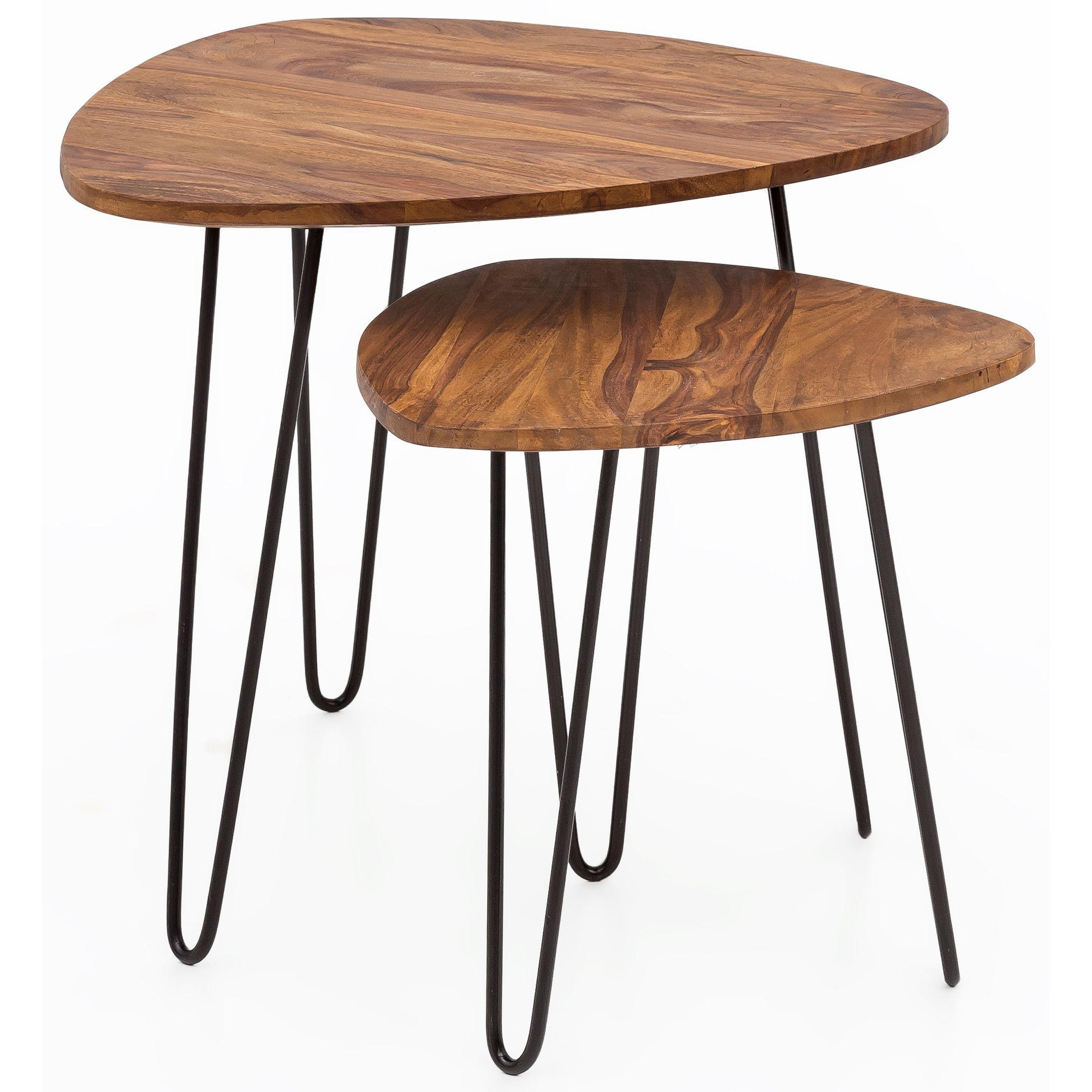 BEISTELLTISCH Set – 2-teilig, Massivholz, Metallgestell, schmal - Schwarz/Braun, Holz/Metall (60/60/56cm) - KADIMA DESIGN