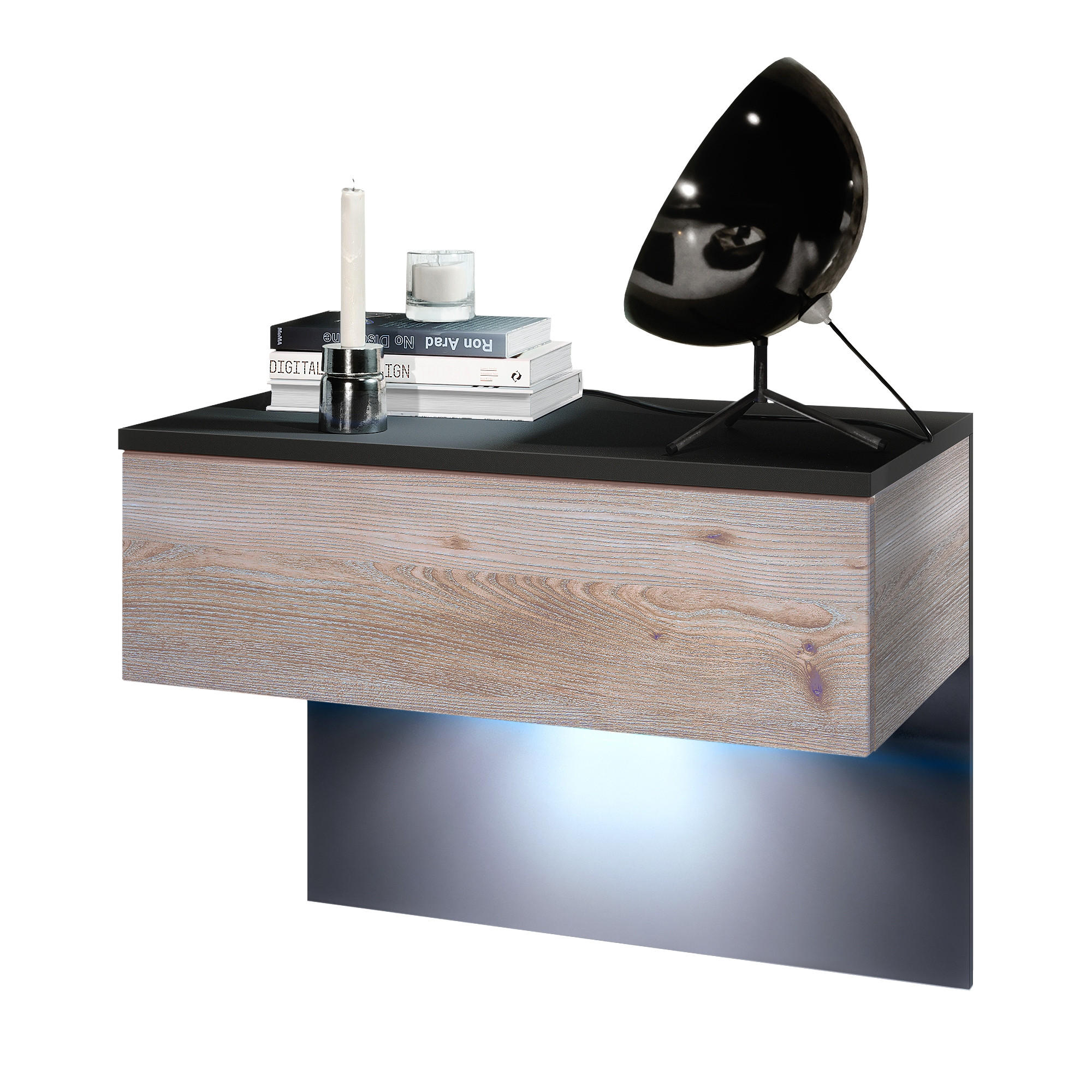 NACHTTISCH Sleep Fronten in Eiche Nordic - Silbereichenfarben, Holzwerkstoff (60/46/35cm) - Vladon