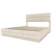 POLSTERBETT 140/200 cm in Beige mit Bettkasten, LED und USB Samt mit höhenverstellbarem Kopfteil - Beige, Holzwerkstoff/Textil (140/200cm) - STILVORA