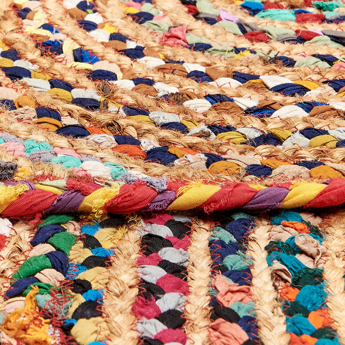 TEPPICH geflochten Yenice 140/140 cm - Multicolor, Textil (140/140cm) - Beliani