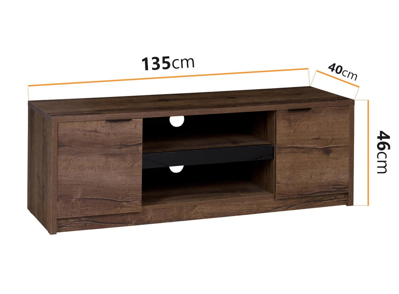 TV-LOWBOARD Martin 135 cm mit Türen - Schwarz Hochglanz/Schwarz, Holzwerkstoff/Metall (135/46/40cm) - Ravio