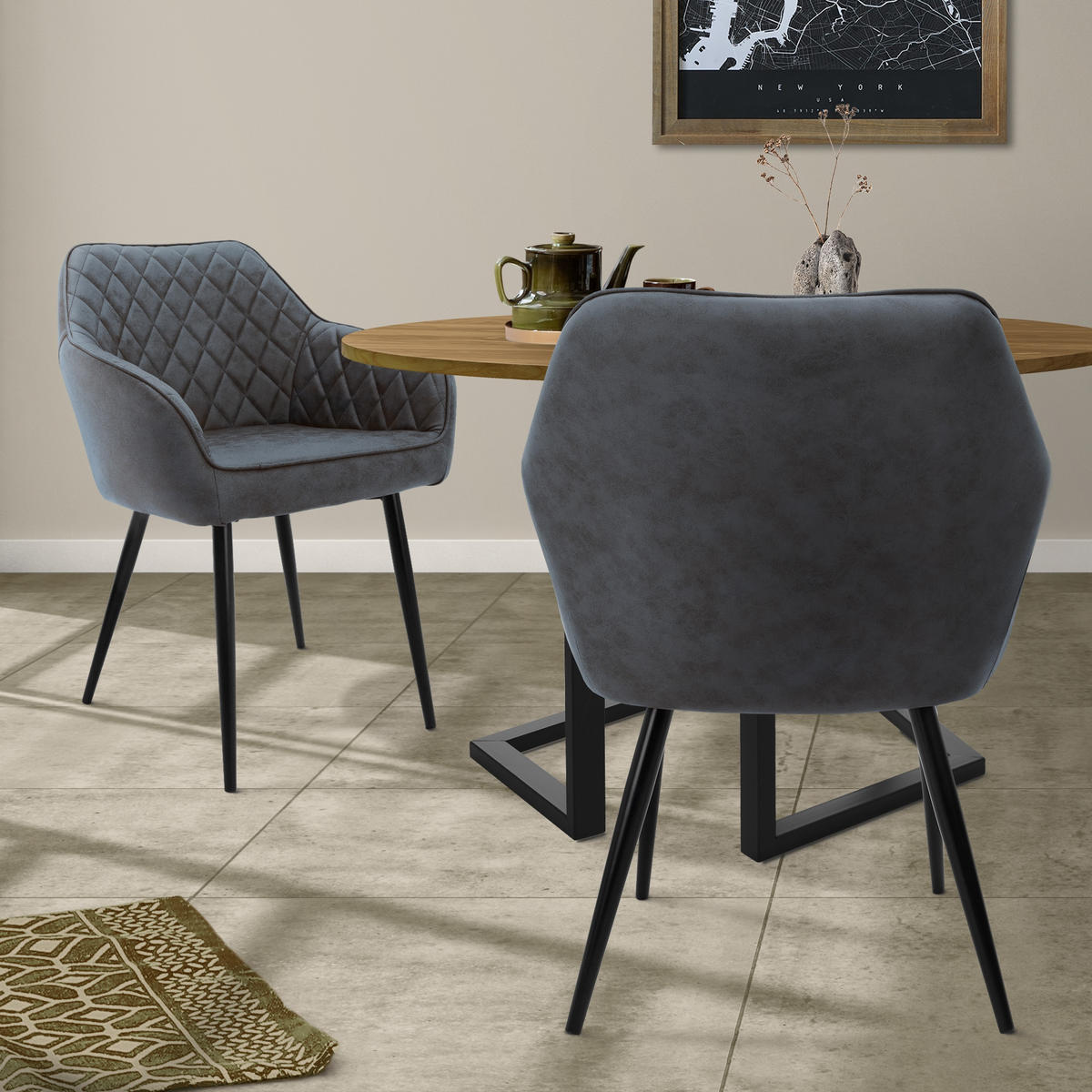 ESSZIMMERSTUHL Samt Anthrazit 2er Set - Anthrazit, Metall (63/80/60cm) - ML-DESIGN