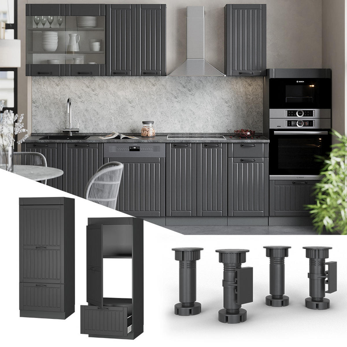 SKŘÍŇKA NA MIKROVLNNOU TROUBU Fame-Line Tmavě šedá - tmavě šedá/antracitová, kompozitní dřevo (60/153.6/58.1cm) - Vicco