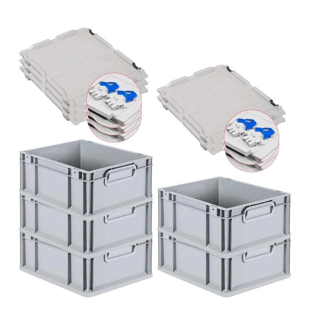 EUROBOX 5x Nextgen Economy Mit Scharnierdeckel Grau/BlauGriffe Geschlossen 16 Liter - Blau, Kunststoff (30/17/40cm) - PROREGAL