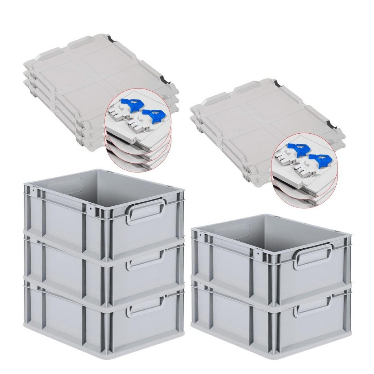 EUROBOX 5x Nextgen Economy Mit Scharnierdeckel Grau/BlauGriffe Geschlossen 16 Liter - Blau, Kunststoff (30/17/40cm) - PROREGAL