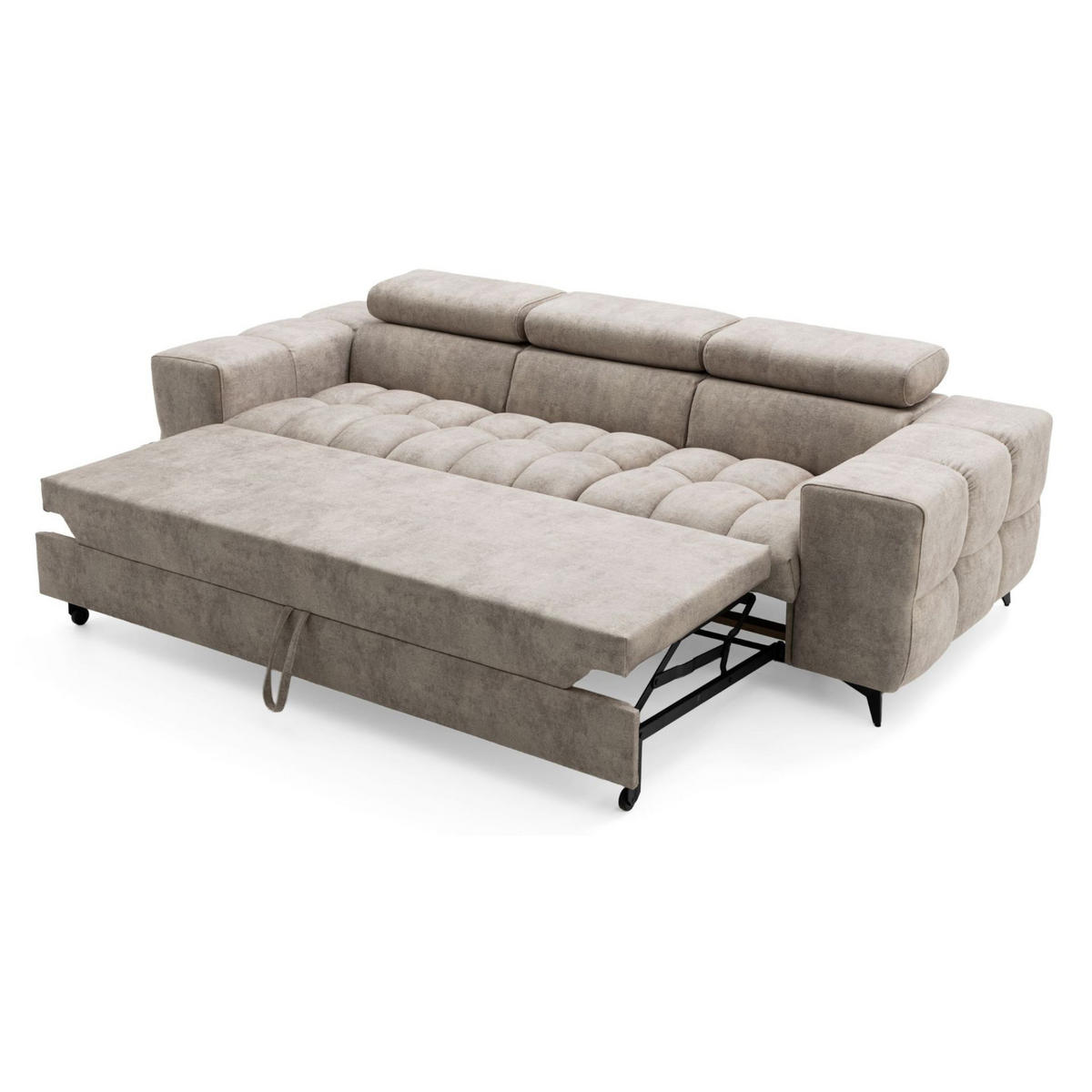 3-SITZER Sofa PUDDING mit Schlaffunktion 127x190 Velours Beige - Beige/Schwarz, Holz/Textil (260/90/100cm) - Muffo