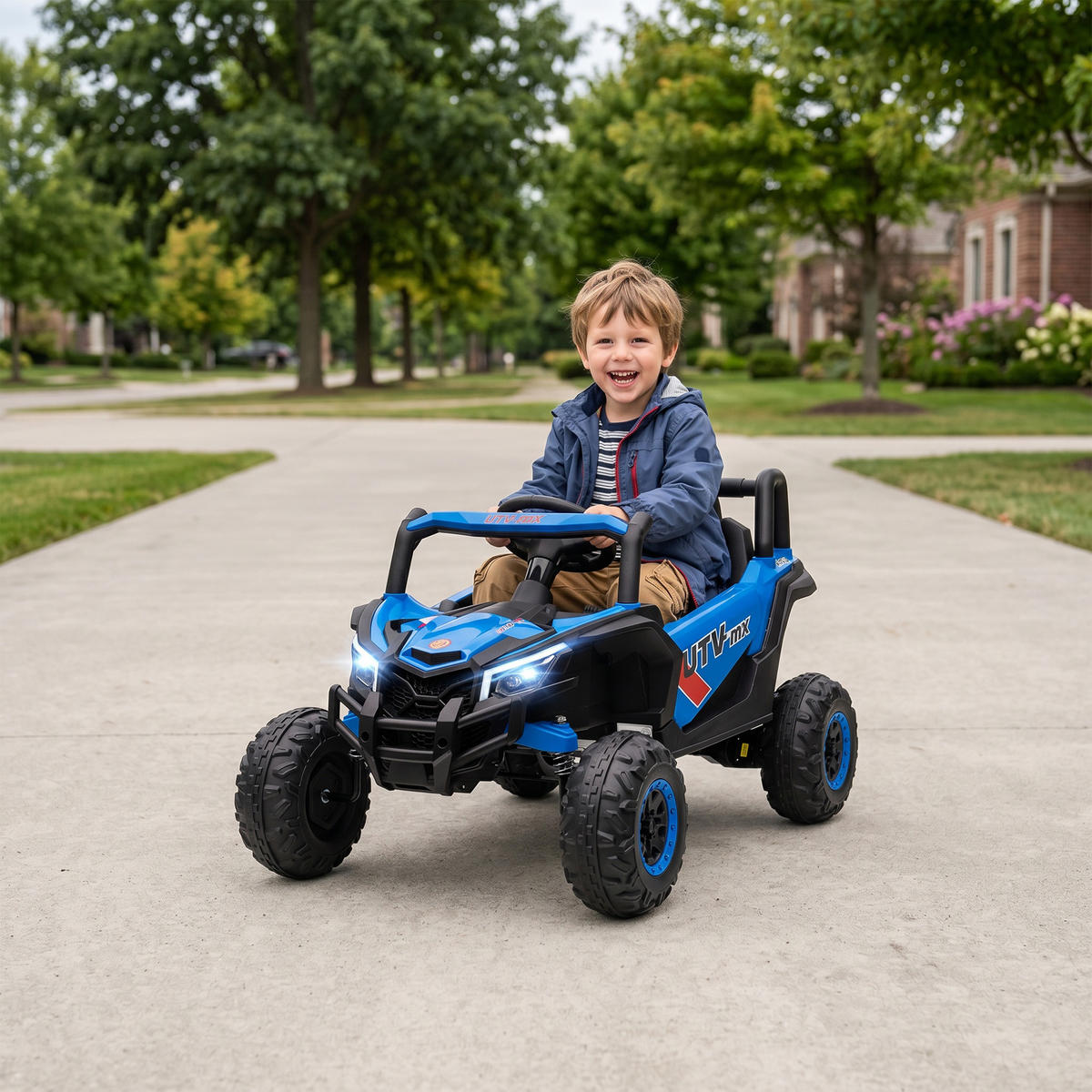 KINDER-ELEKTROAUTO Kunststoff Metall Blau - Orange, Kunststoff (96/61/56cm) - AIYAPLAY