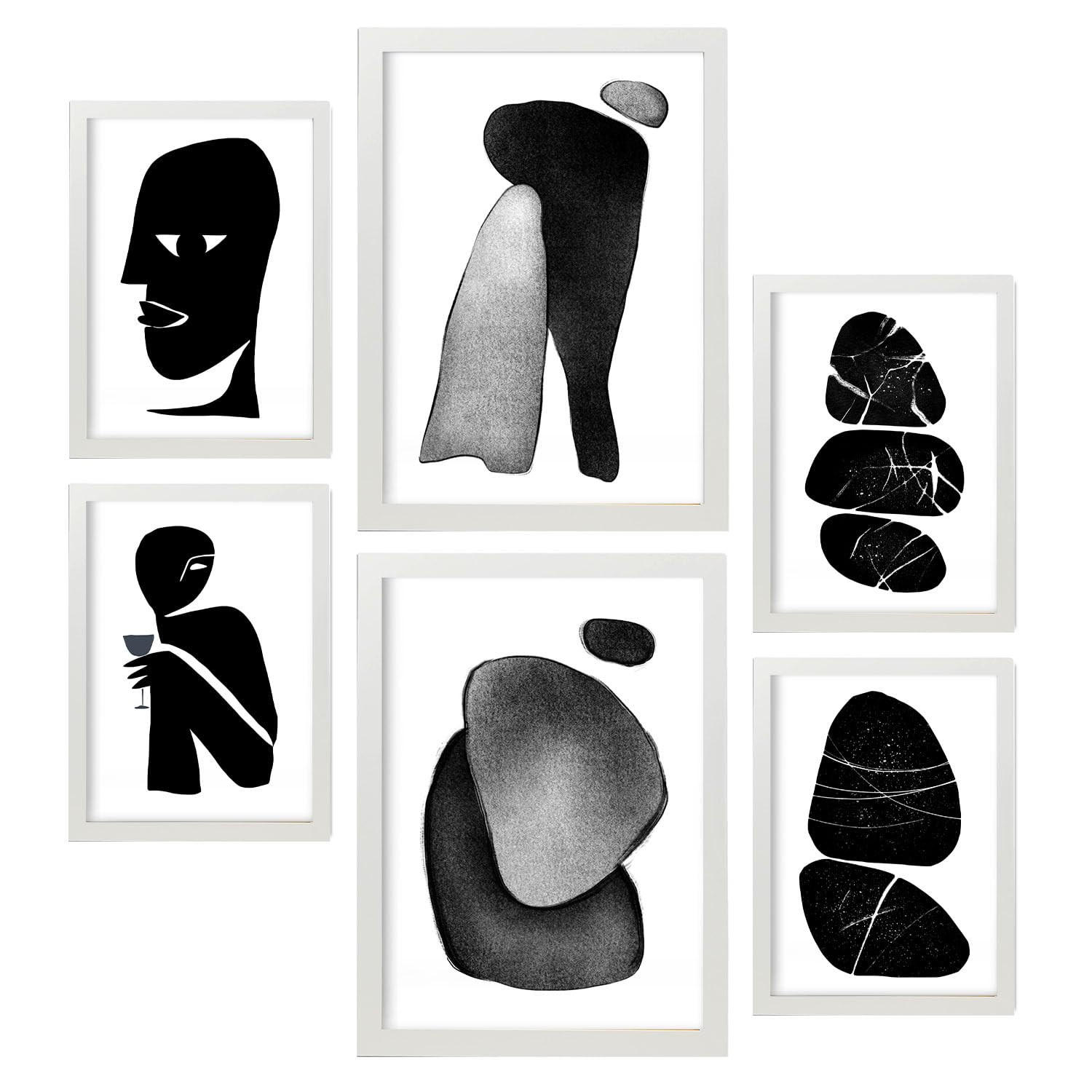 POSTER Set Mit 6 Datenlose Köpfe In Liebhaber Abstrakt Ästhetische Dekorative Gemälde Für Ihr Wohnzimmer, Schlafzimmer, Zuhause A3 & A4 Weißer Rahmen - Weiß, Papier (29/3cm) - Nacnic