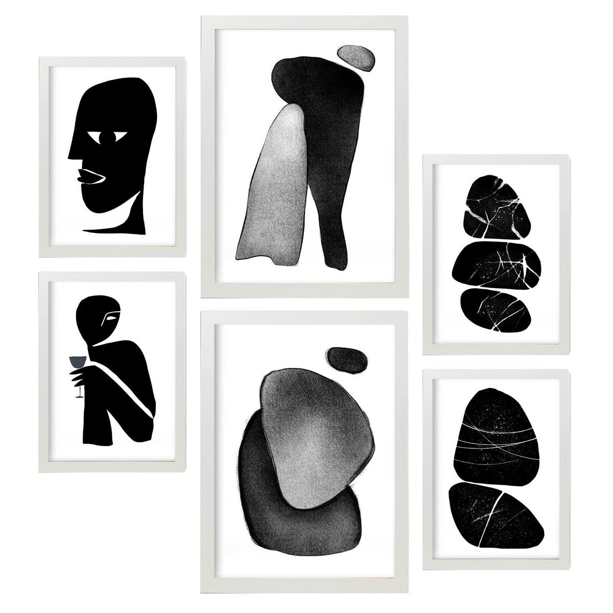 POSTER Set Mit 6 Kopflose abstrakte Liebhaber Größe A3 & A4 Weißer Rahmen - Weiß, Papier (29.7/1cm) - Nacnic