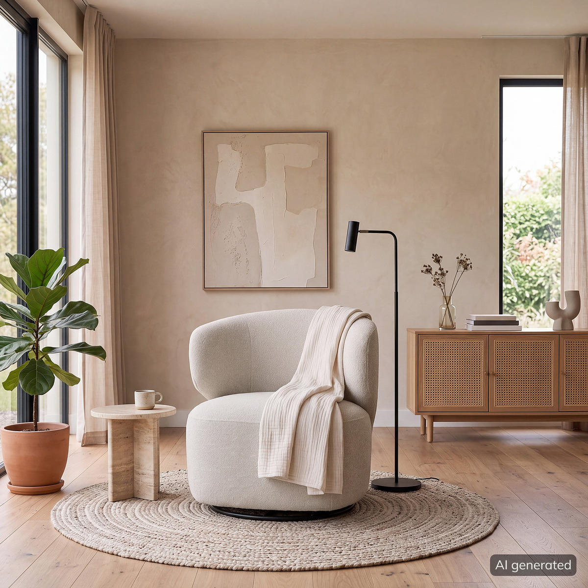 DREHSESSEL - Beige/Schwarz, Textil/Metall (80/81/76cm) - home24