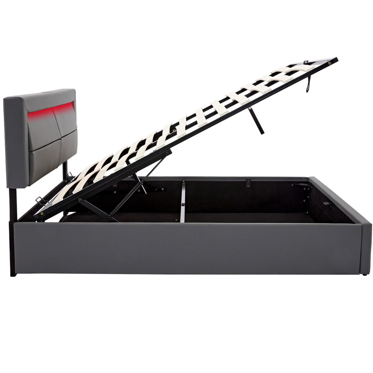POLSTERBETT 140/190 cm aus PU mit USB-Anschluss, kabellosem Laden, LED-Beleuchtung und Stauraum, Grau - Grau, Leder (140/190cm) - Redom