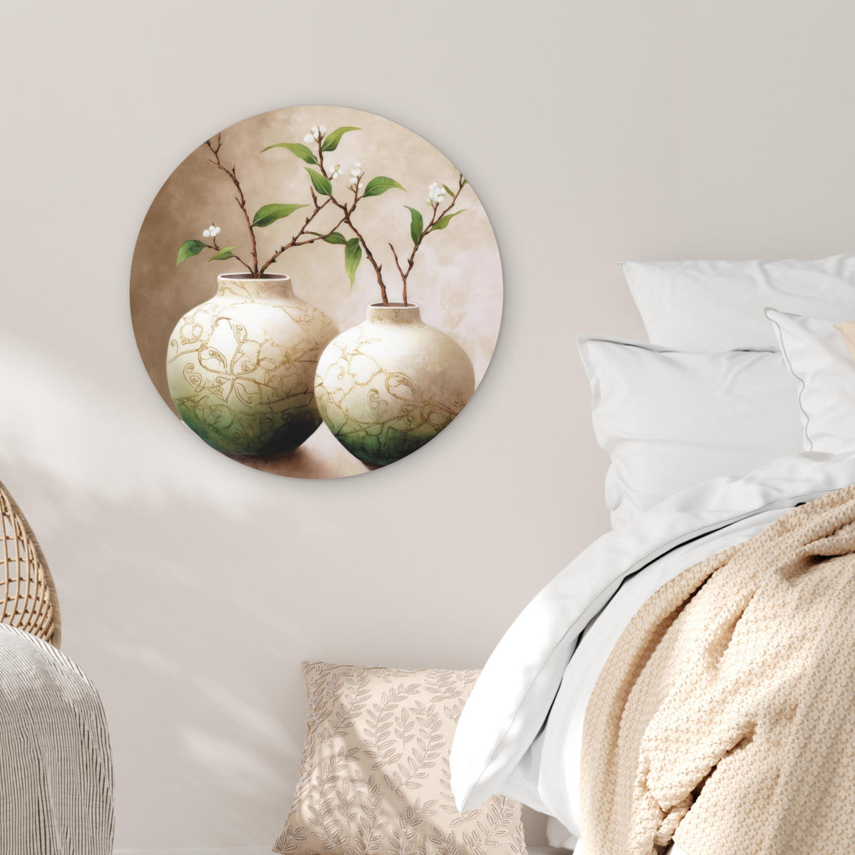 WANDBILD Blumen - Vase - Weiß - Botanisch - Beige 60x60 cm - Ecru, Kunststoff (60/60cm) - MuchoWow