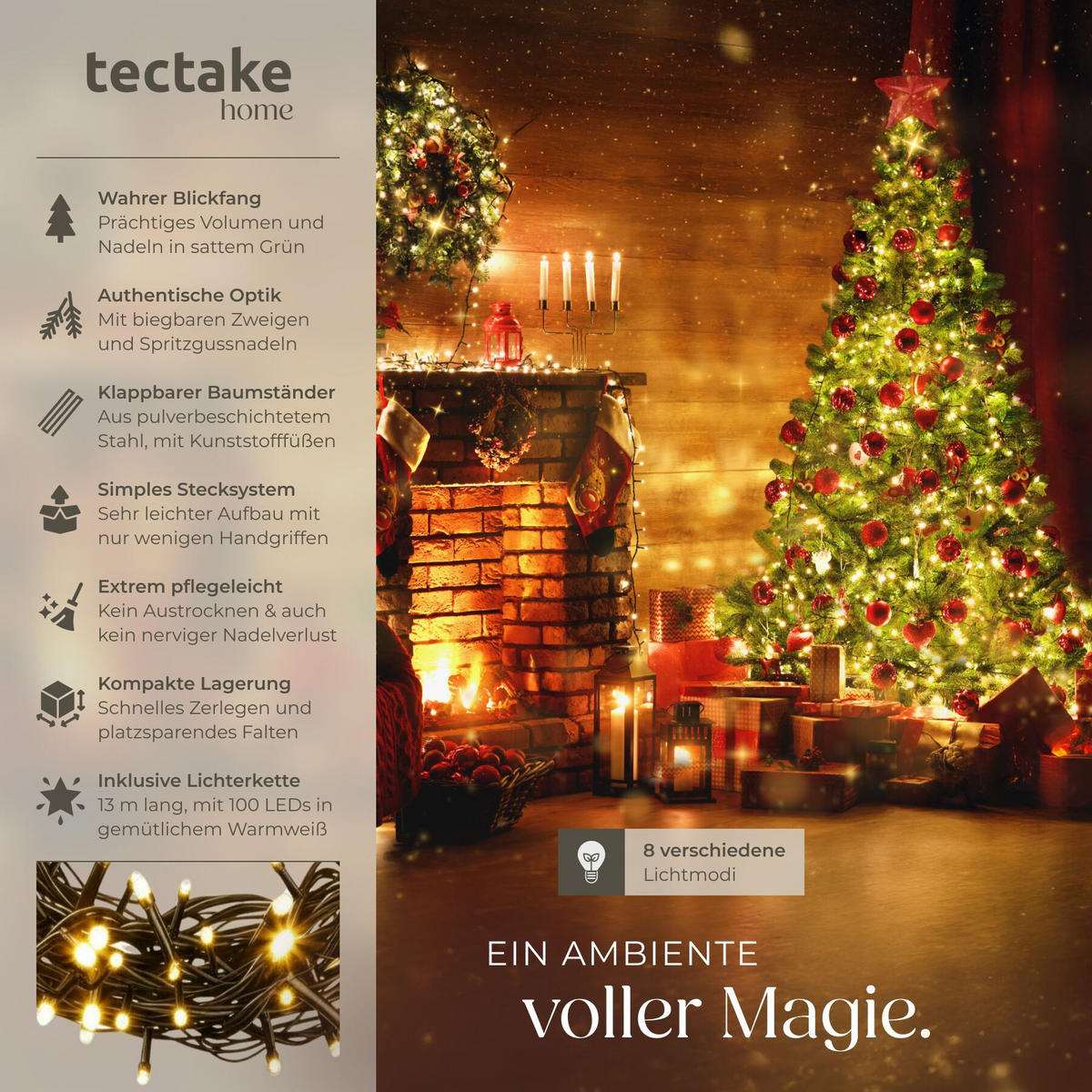 SET WEIHNACHTSBAUM MIT LICHTERKETTE , inklusive Metallständer mit Kunststoffkappen, grün - Grün, Kunststoff (140cm) - tectake