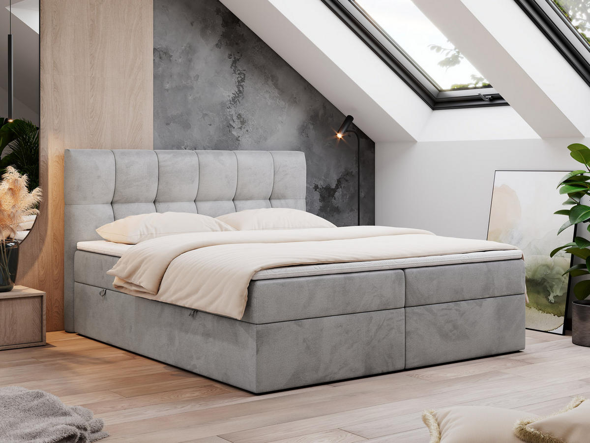 BOXBETT RICO 120/200 Hellgrau Velvet - H3 - Hellgrau, Holz/Textil (120/200cm) - MKS