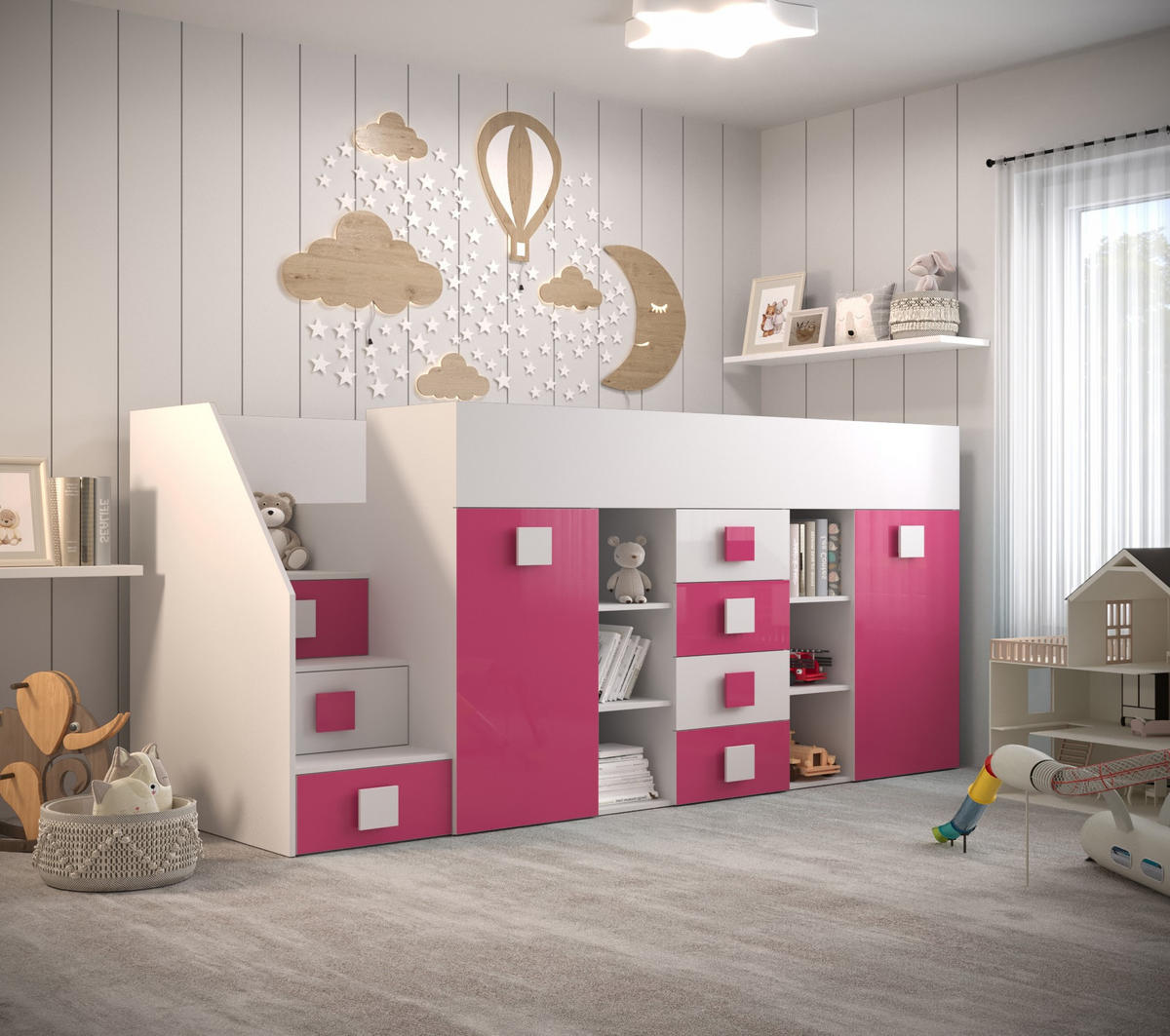 HOCHBETT 248,5/93/123 - Pink/Weiß, Holz (90/200cm) - MÖBEL KRYSPOL