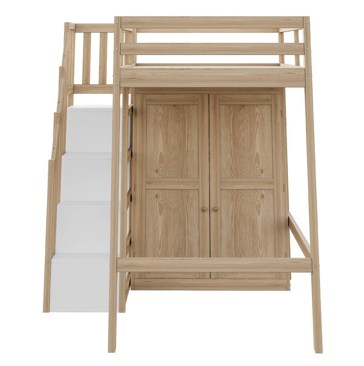 HOCHBETT 90/200 cm mit Kleiderschrank, Stauraumtreppe und offener Ablage aus Holzwerkstoff, Natur - Naturfarben, Holzwerkstoff (90/200cm) - Redom