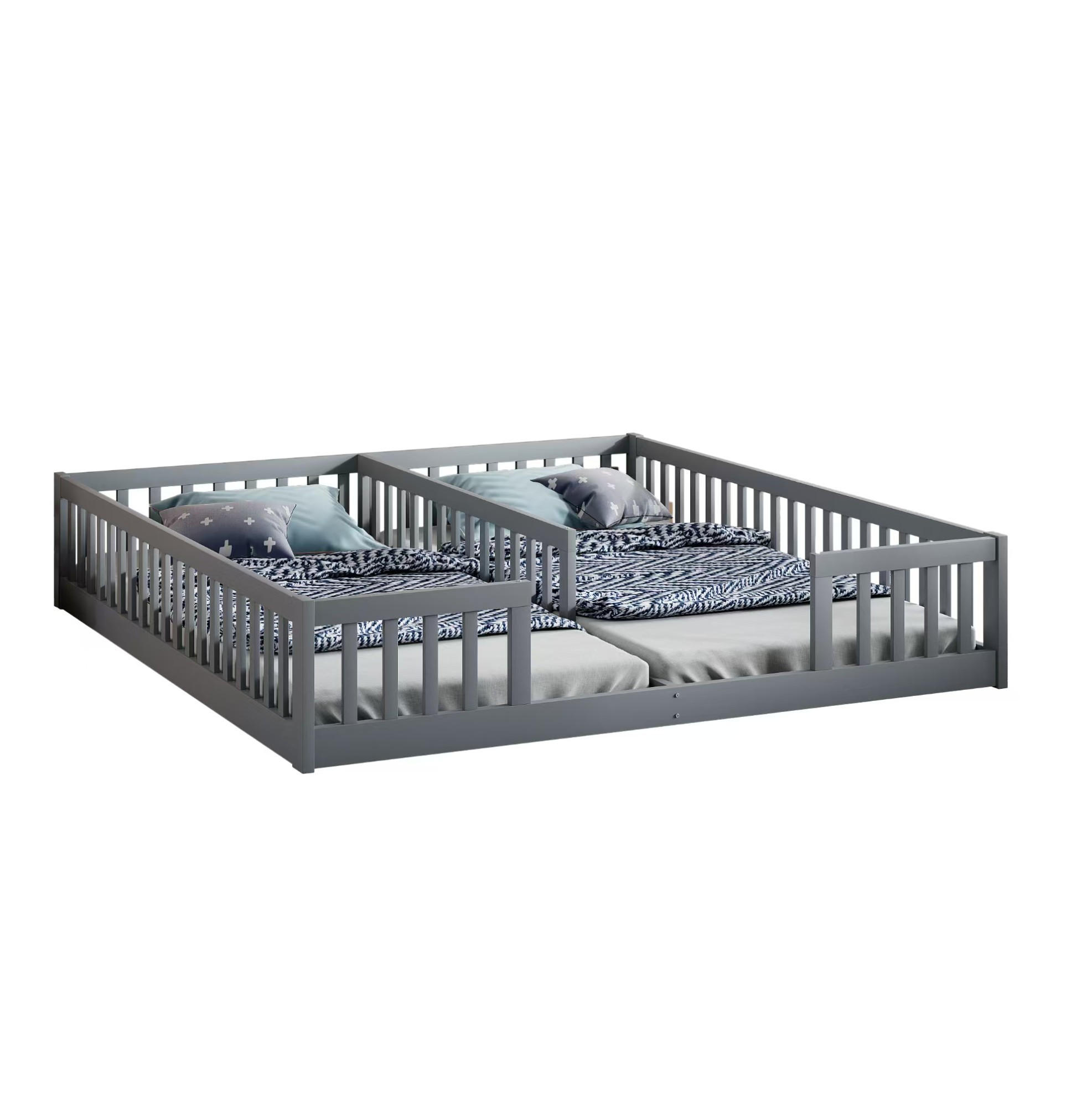 Redom POSTEL 90/200 cm se सुरक्षा zábradlím a lamelovým roštem, pro dvě děti, borovicové dřevo a MDF, Šedá