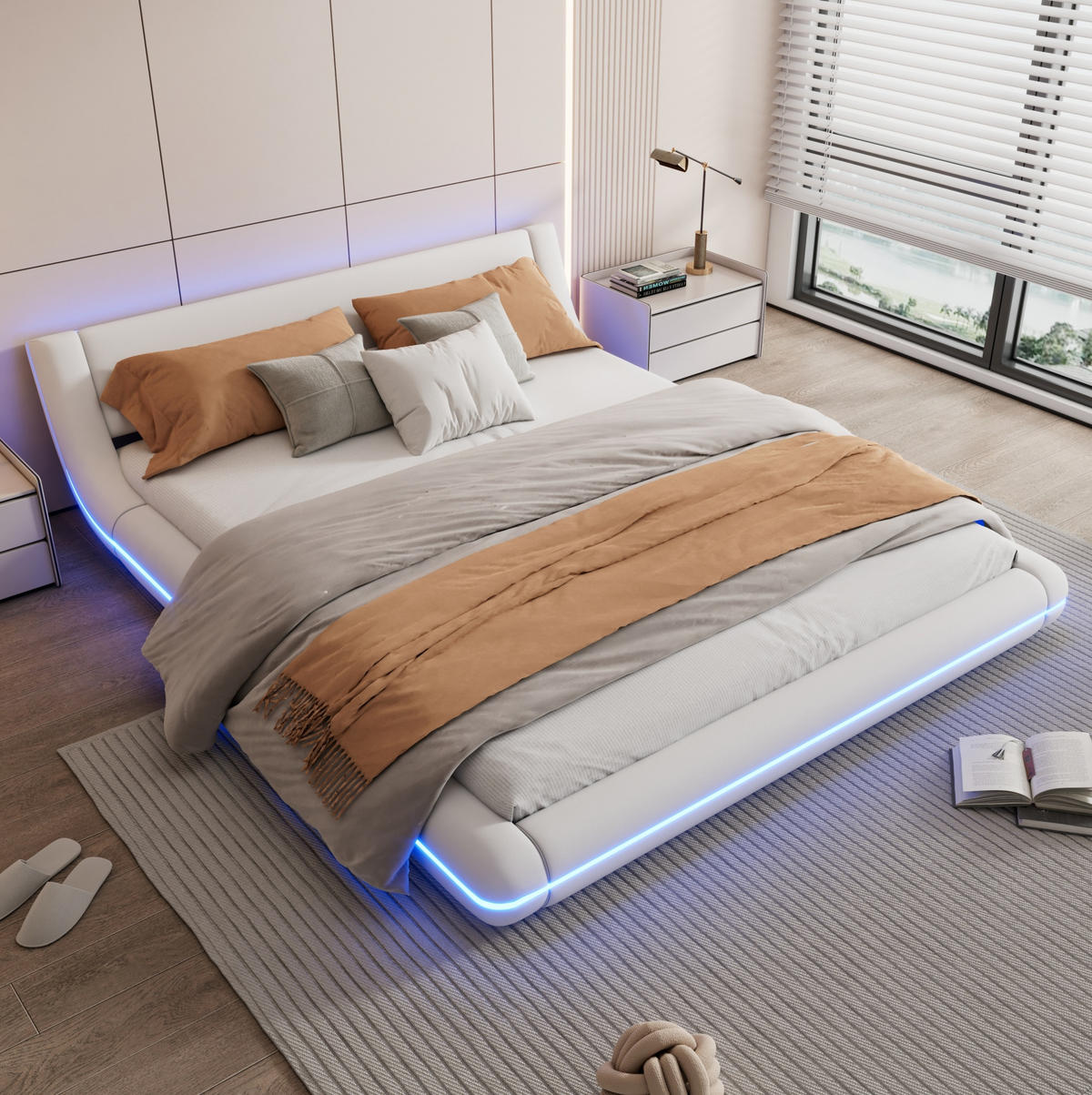 POLSTERBETT 160/200 cm aus PU mit LED-Umgebungsbeleuchtung Weiß - Weiß, Kunststoff (160/200cm) - Modenvie