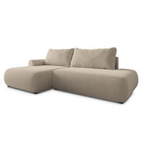 ECKSOFA NUVIRA CL L-S Beige Samtstoff mit Schlaffunktion - Beige, Holzwerkstoff/Textil (279/158cm) - MASSENO