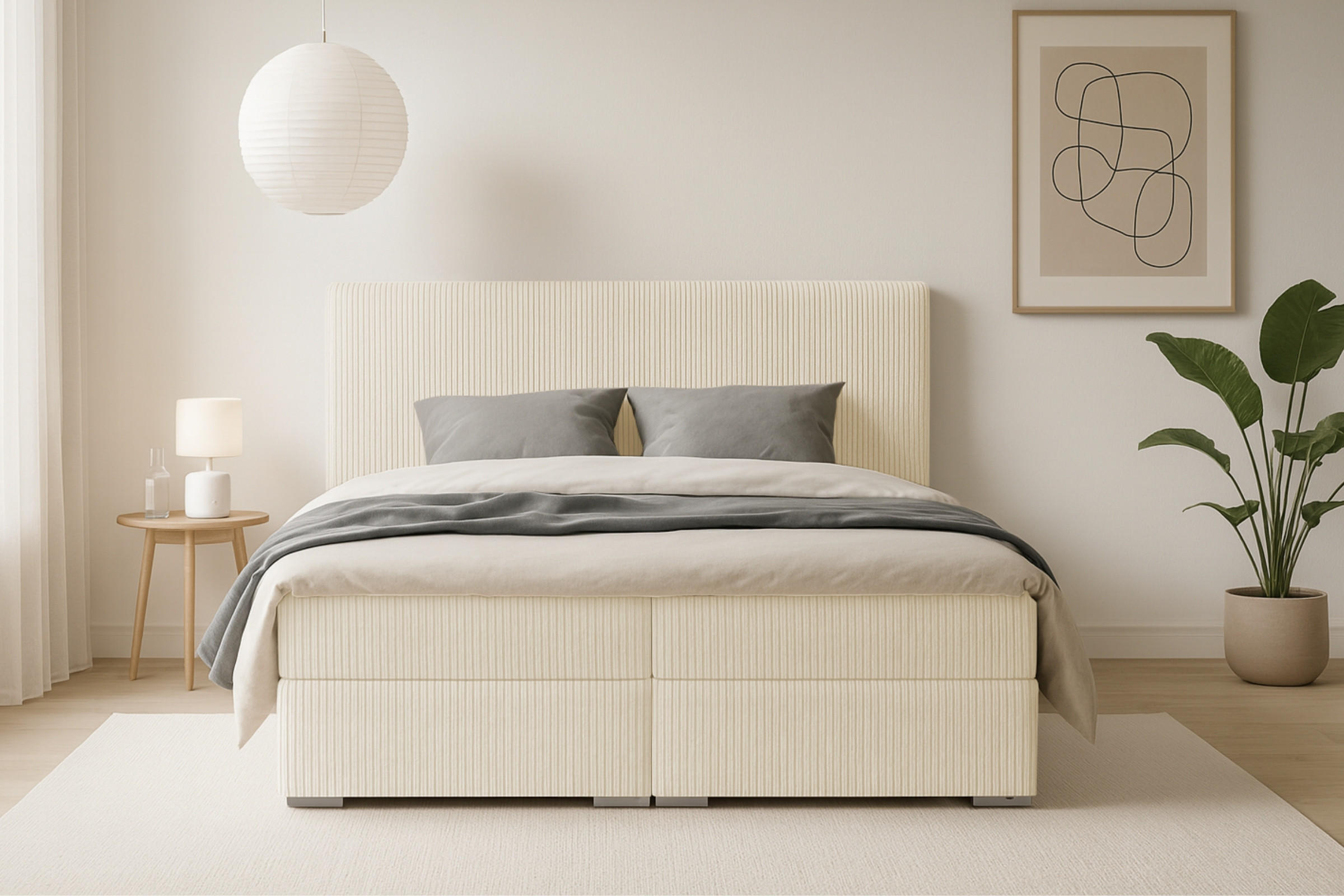 BOXBETT LON IV 140/200 in Cord Creme H4 - Creme, Holz/Holzwerkstoff (140/200cm) - Deine Möbel 24