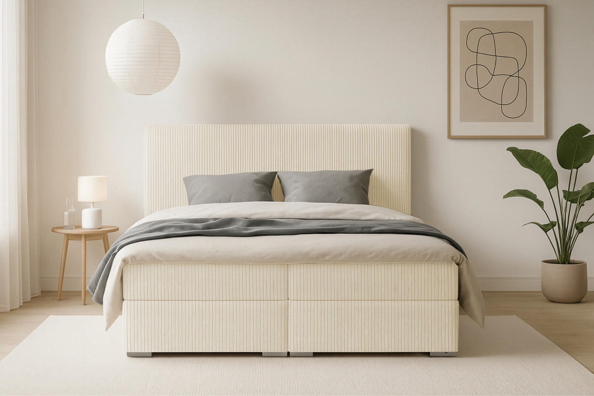 BOXBETT LON IV 200/200 in Cord Creme H4 - Creme, Holz/Holzwerkstoff (200/200cm) - Deine Möbel 24