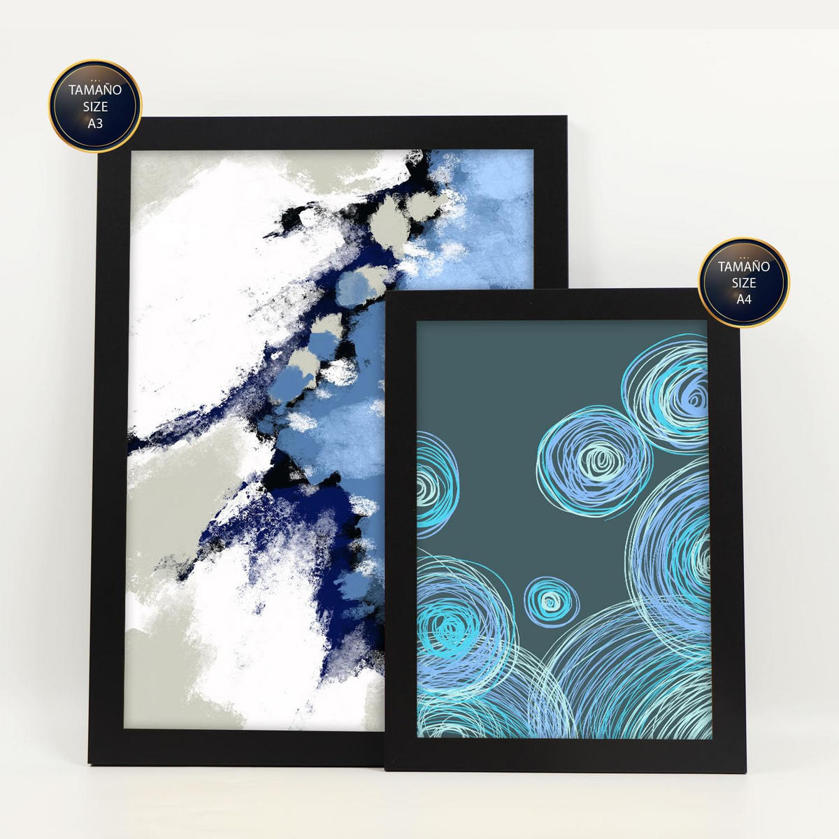 POSTER Set Mit 6 Blau Alte Koffer In Kulissen Abstracts Ästhetische Dekorative Gemälde Für Ihr Wohnzimmer Zuhause A3 & A4 Schwarzer Rahmen - Schwarz, Papier (29/3cm) - Nacnic