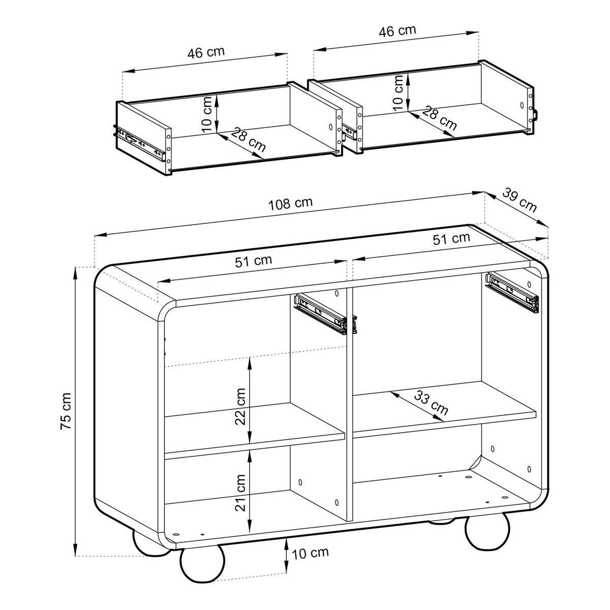 SIDEBOARD TONDO 108/75/39cm mit 2 Schubladen 2 Türen Kaschmir - Kaschmir, Holzwerkstoff (108/75/39cm) - MASSENO