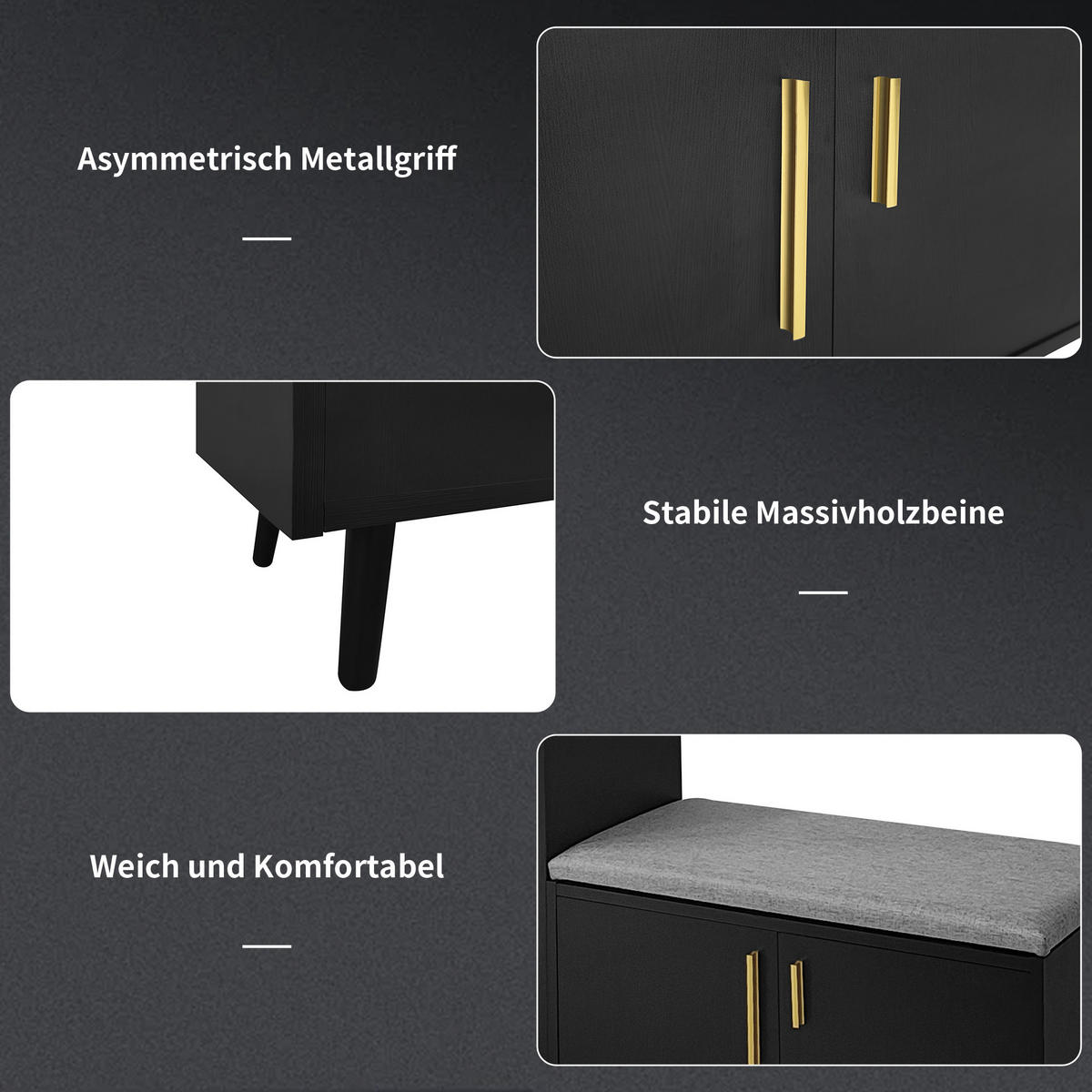 SCHUHSCHRANK aus Spanplatte 120x34x82cm in Schwarz mit Sitzpolster - Schwarz, Holzwerkstoff (120/82/34cm) - Modfu