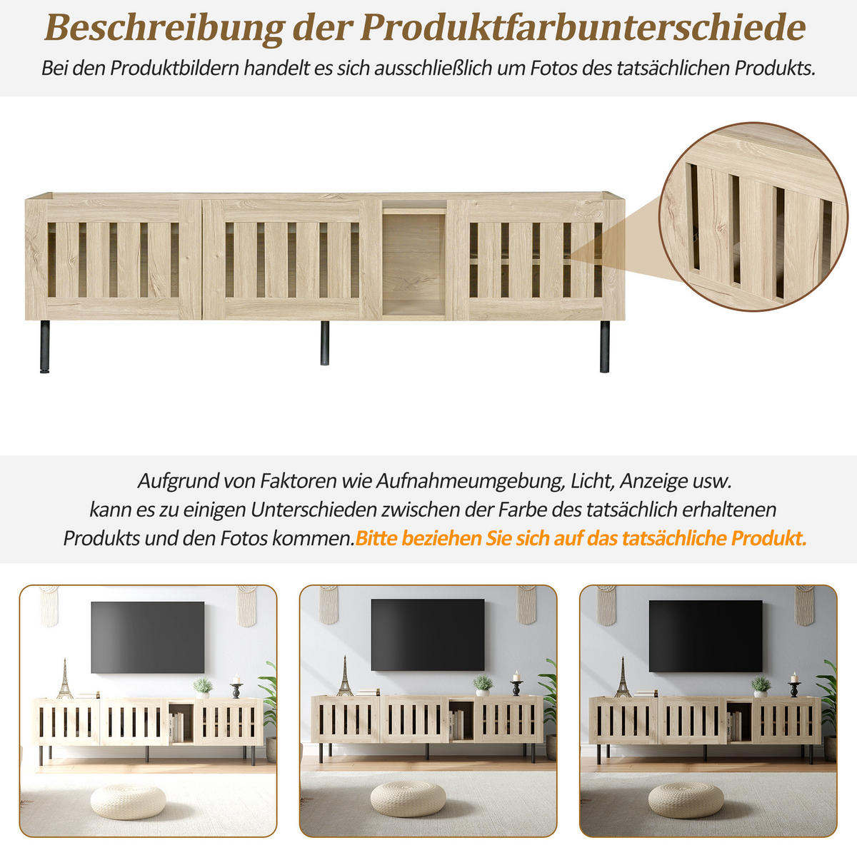 TV-LOWBOARD 160/40/47 cm Natur aus MDF mit Lamellentüren - Hellbraun, Holzwerkstoff (160/47/40cm) - OKWISH