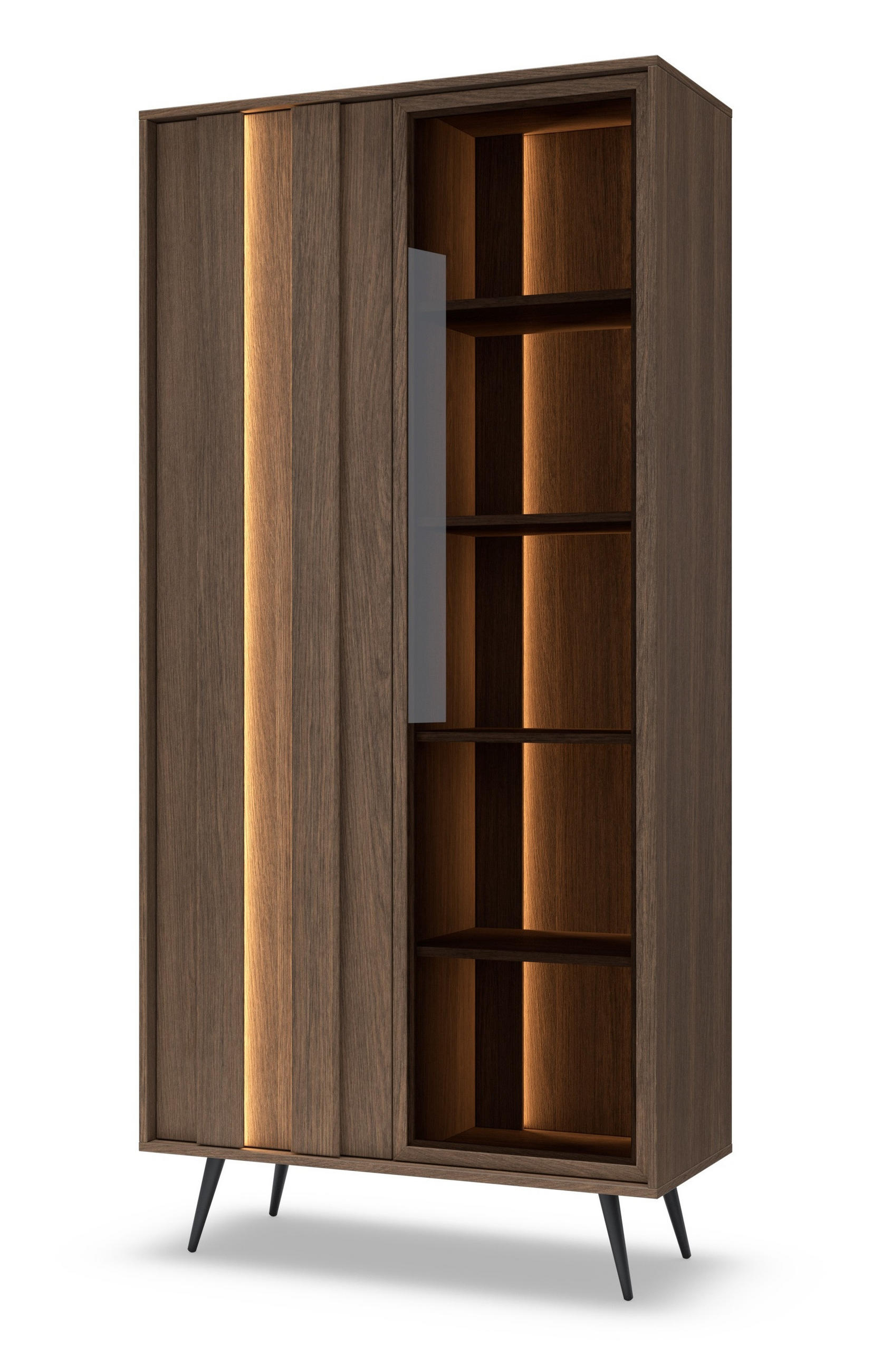 VITRINENSCHRANK 94 cm Resta, LED, Eiche Dunin, Loft - Eichefarben/Schwarz, Holz/Metall (94/196/40cm) - Emporius