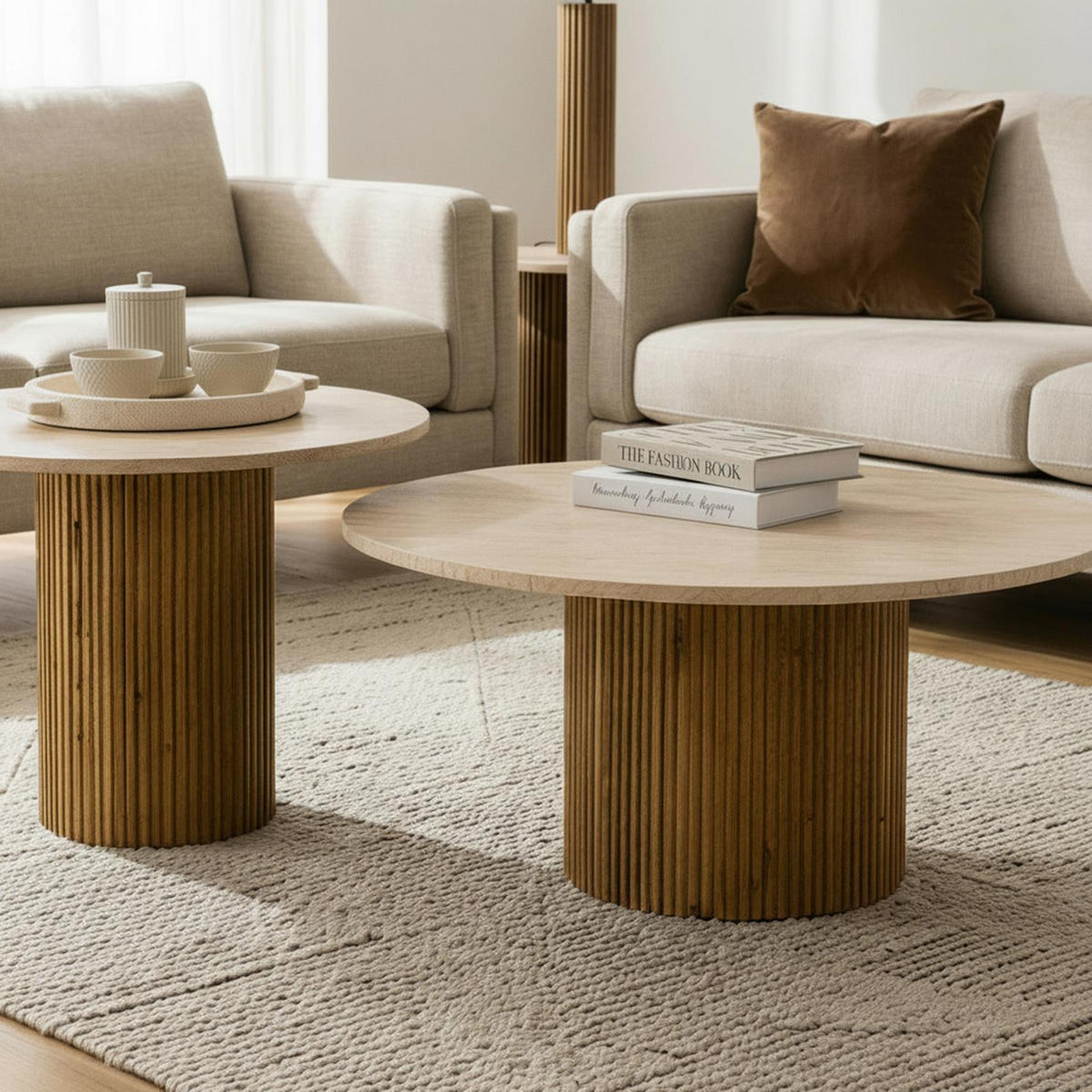 COUCHTISCHSET NARMANDA/MANDI 2er Set braun/beige - Beige/Braun, Naturmaterialien/Holz (80/80/35cm) - IDIMEX