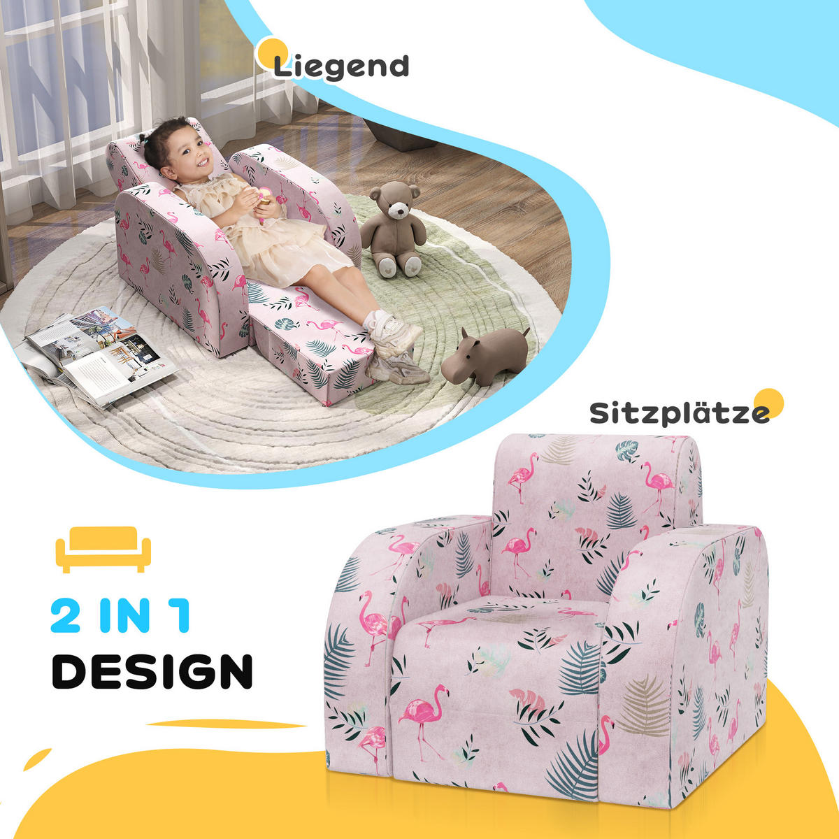 KINDERSESSEL, Schaumstoff, Rosa, 46,5L x 93B x 28,5H cm - Rosa, Metall (93/28.5/46.5cm) - AIYAPLAY