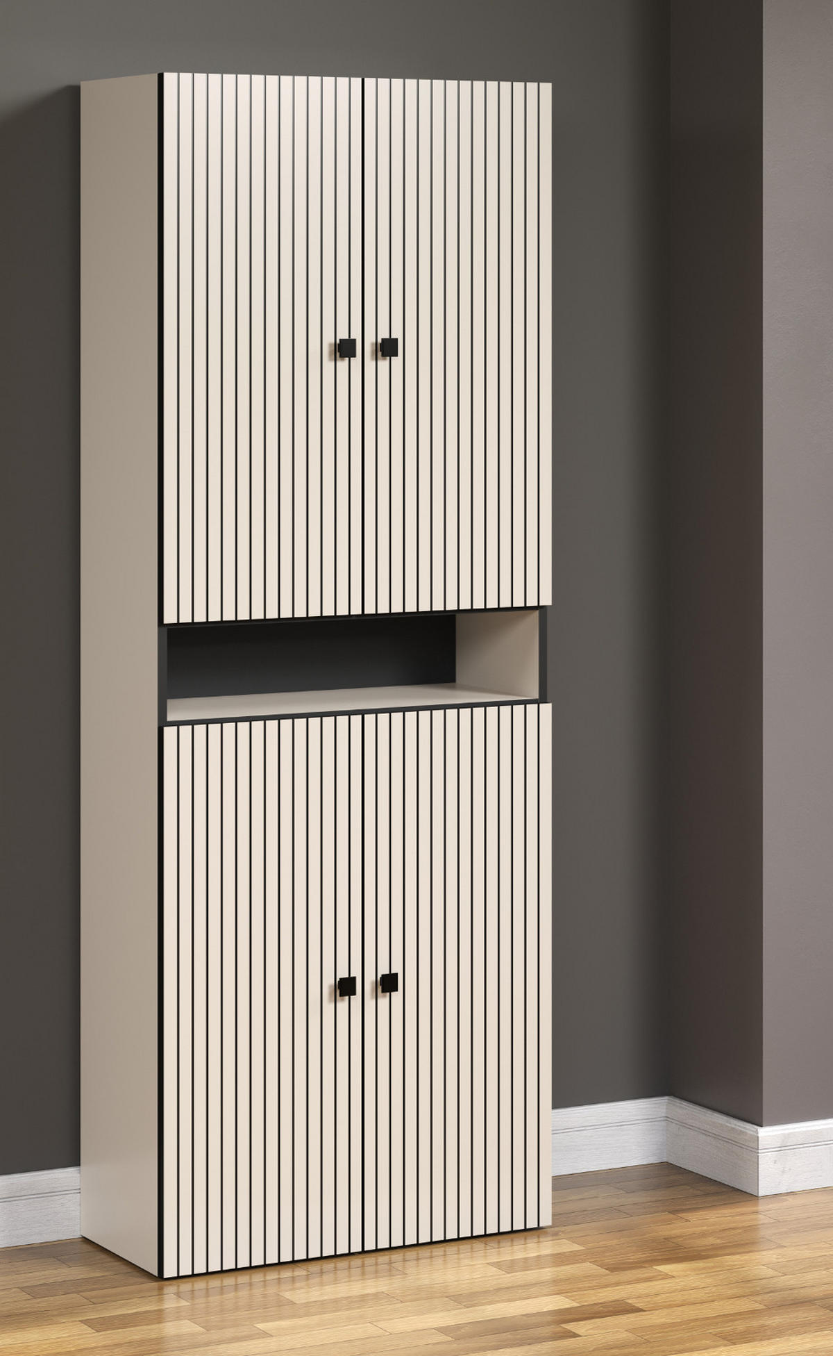HOCHSCHRANK Kaschmir, grau 70 x 186 cm, Badschrank mit viel Stauraum - Kaschmir/Schwarz, Holzwerkstoff/Metall (70/186/31cm) - Top.Furn