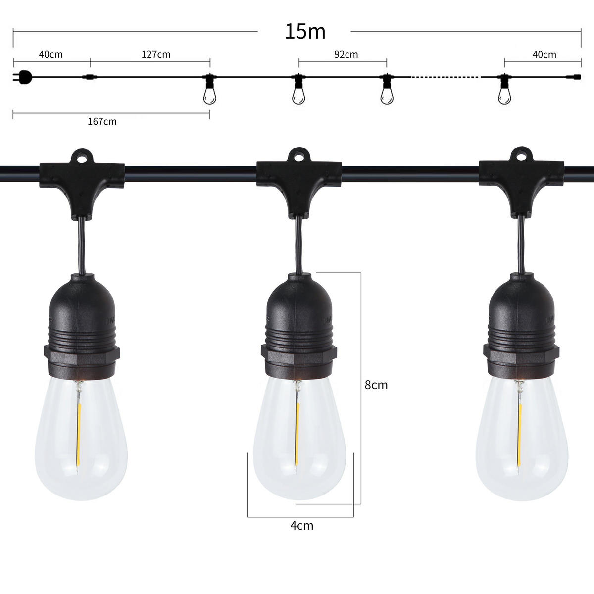 LED-LICHTERKETTE Baldwin II 15m - Schwarz, Kunststoff (15cm) - Nettlife