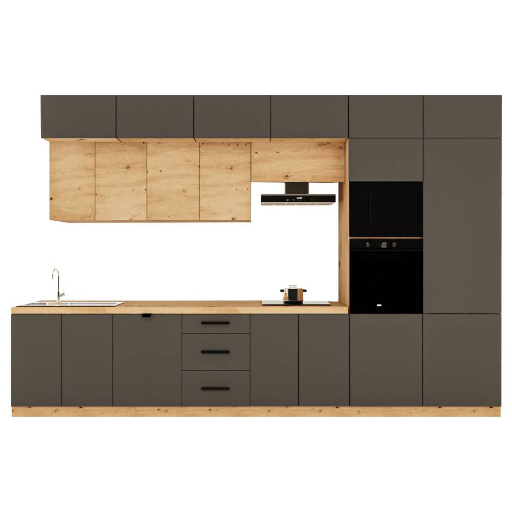KÜCHENZEILE 400 cm - Langen KL9-M400 in Grau / Artisan Eiche - Eiche Artisan/Grau, Holz (400/248/58cm)